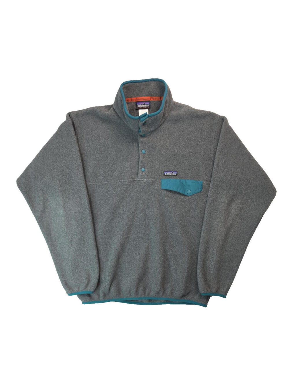 Patagonia Synchilla Gray Blue Teal Fleece Snap T Pullover Mens Size Medium M